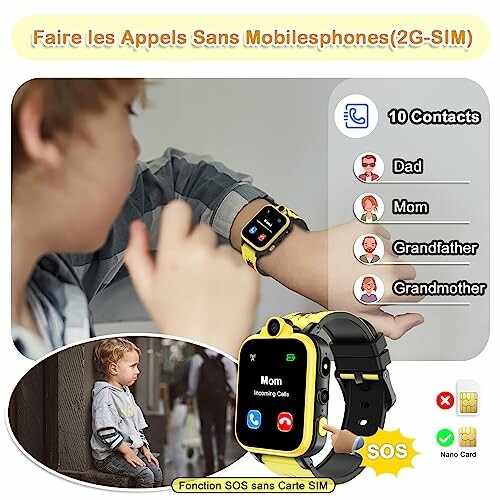 Enfant utilisant une montre intelligente avec fonction SOS.