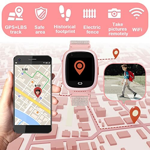 Montre connectée pour enfants avec suivi GPS et application mobile.