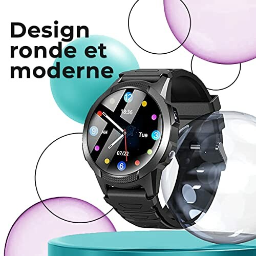 Montre intelligente au design rond et moderne.