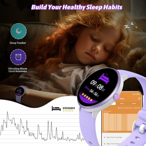 Enfant dormant avec montre intelligente suivi du sommeil