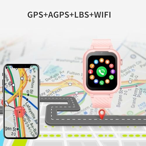 Montre intelligente avec GPS et carte sur smartphone.